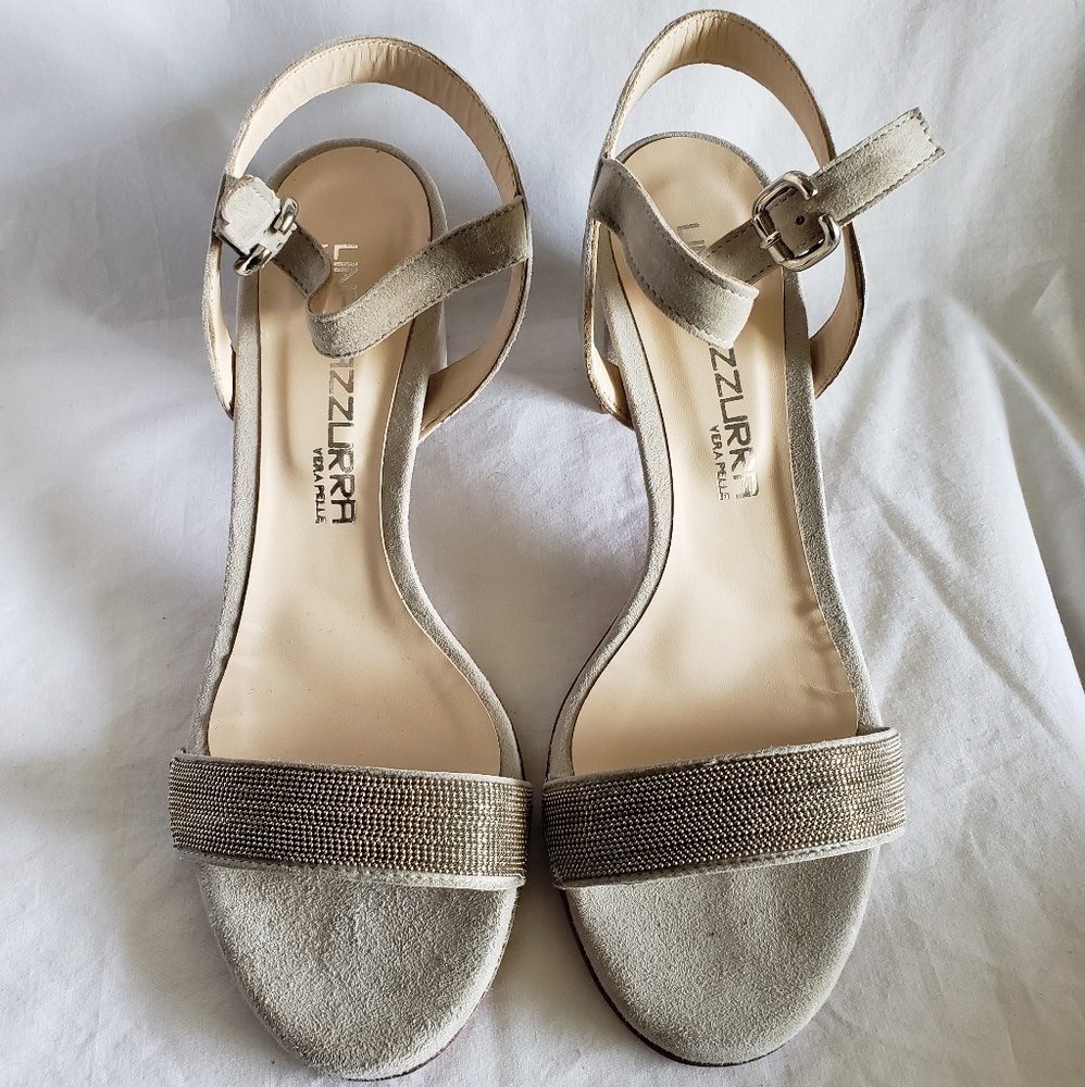 Linea Azzurra stone suede low chunk sandal heels